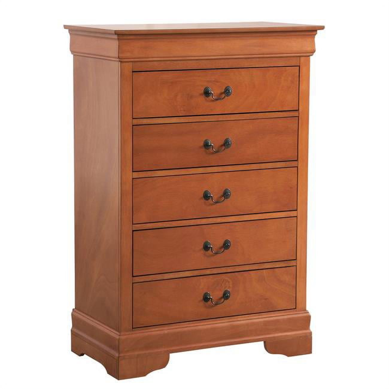 Louis Phillipe Oak 5 Drawer Vertical Chest with Soft Close