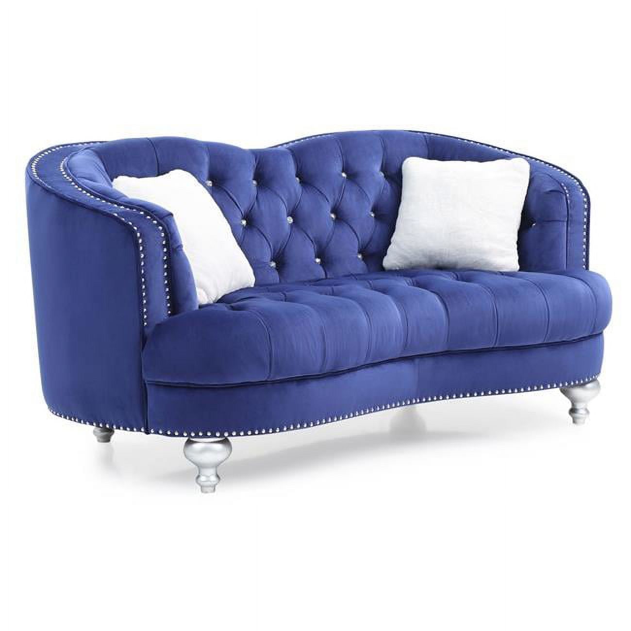 Glamorous Jewel 71" Blue Velvet Tufted Chesterfield Sofa