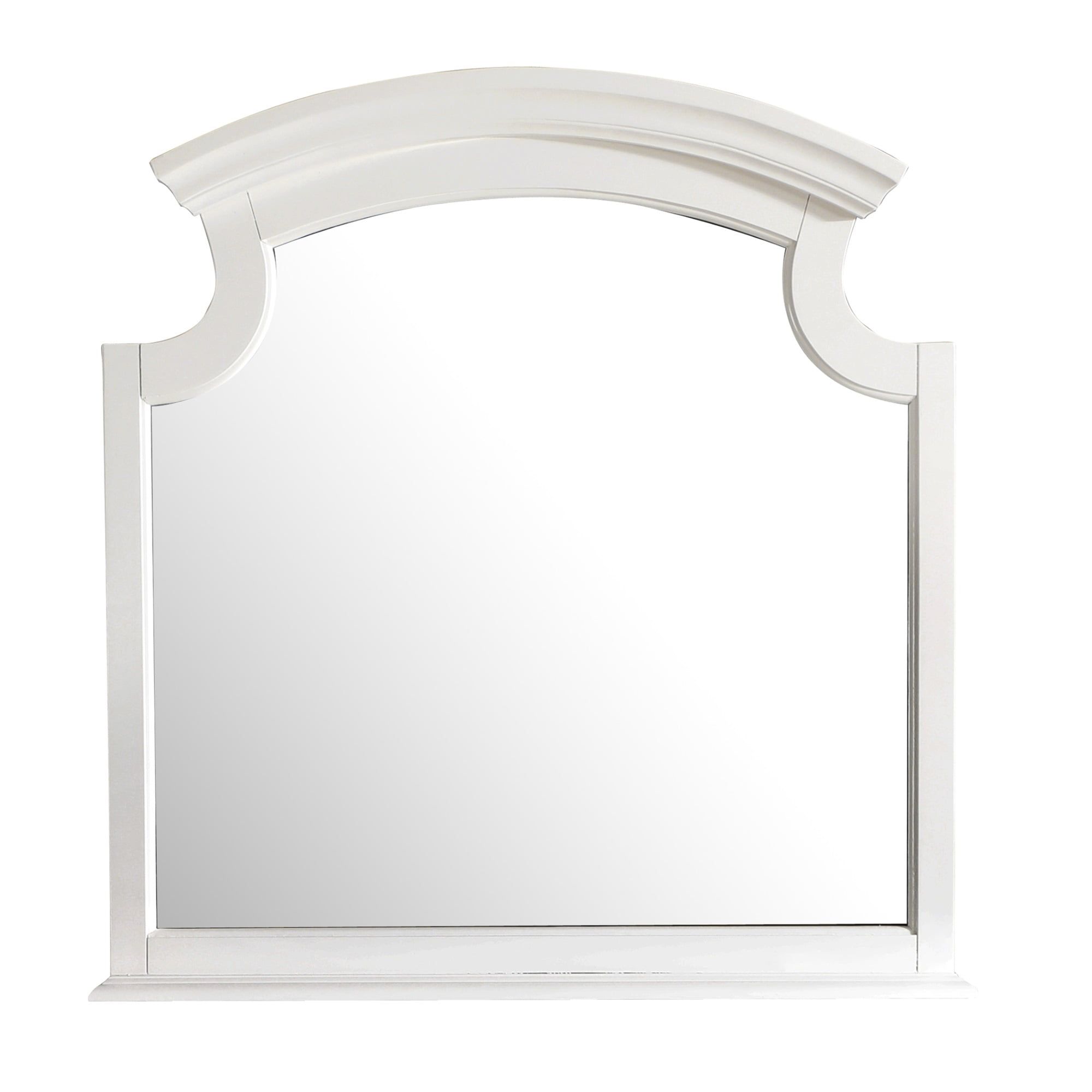 White Arch Framed Dresser Mirror with Wood Veneer