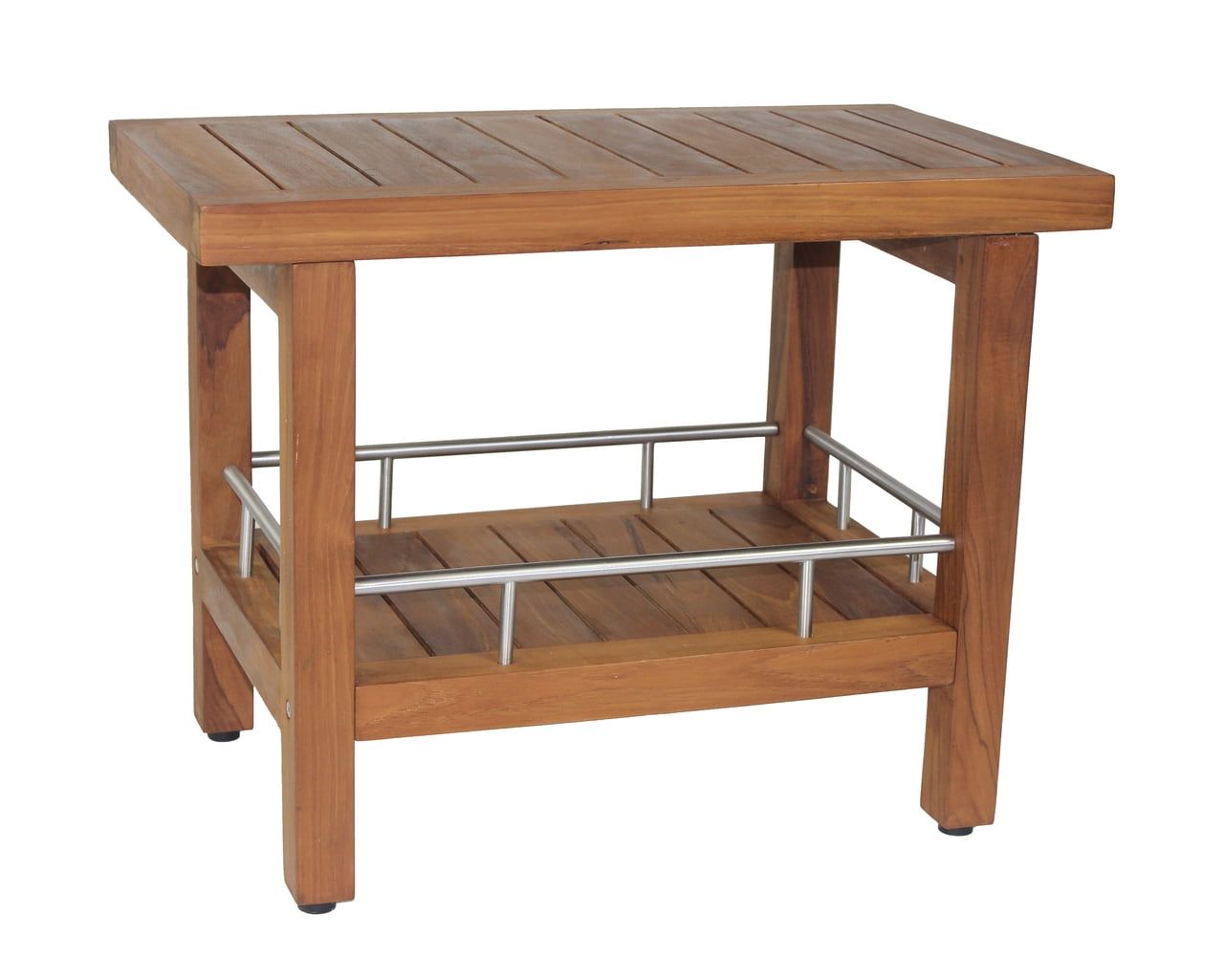 24" Wide Teak and Stainless Steel Shower Bench with Shelf