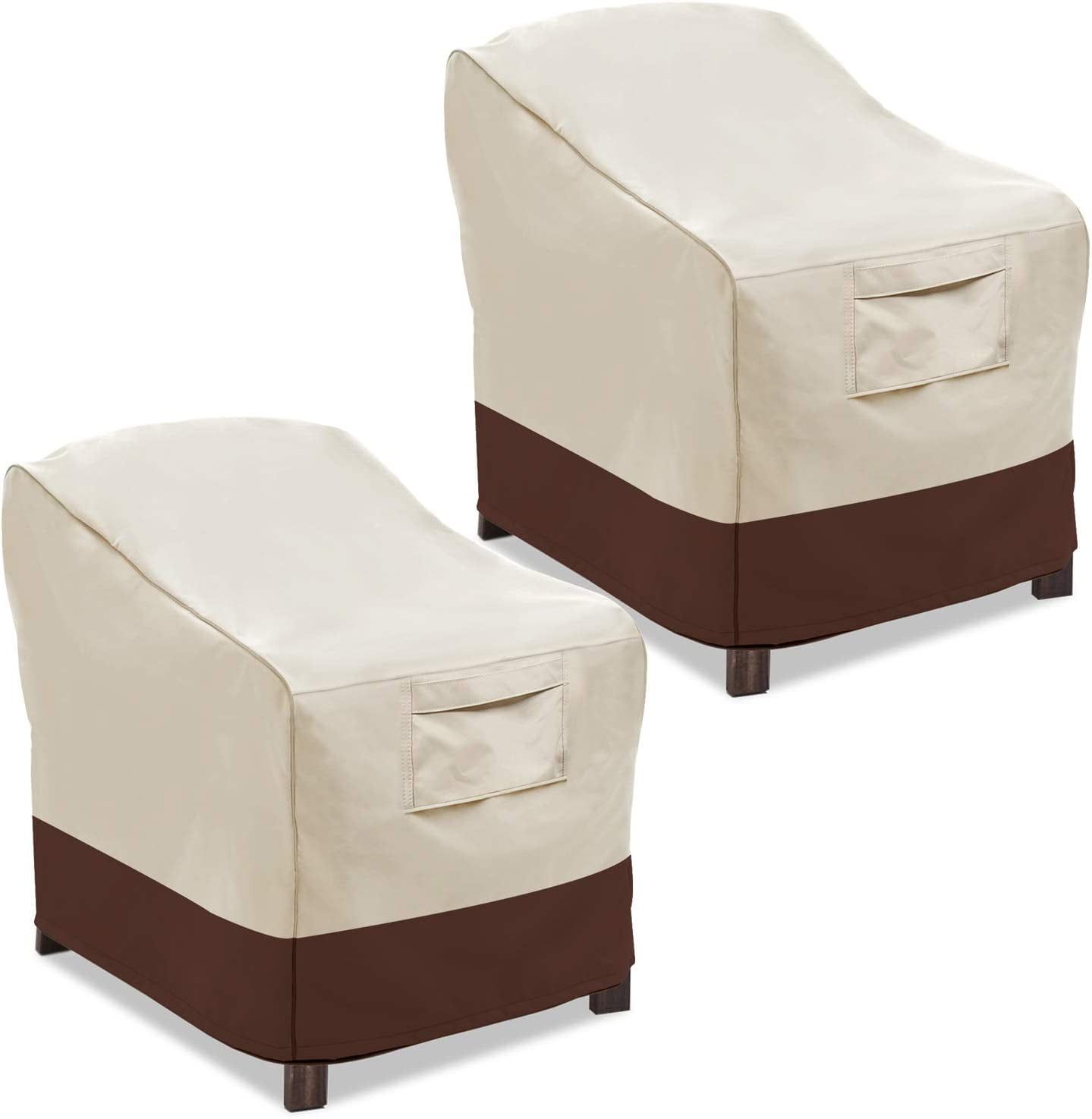 Large Beige and Brown Waterproof Patio Chair Covers with Elastic Hem Cord