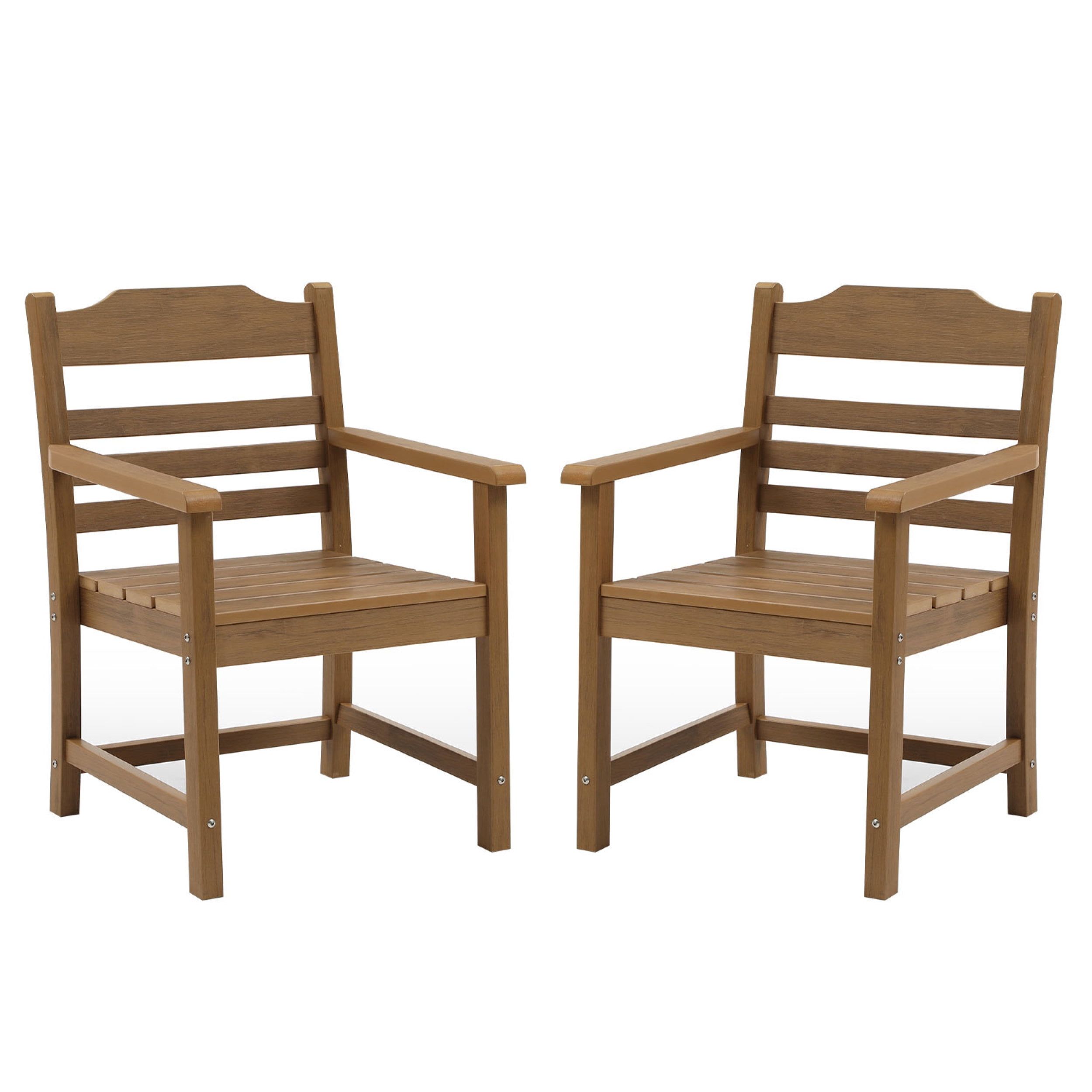 Teak Brown Plastic Wood Grain Patio Dining Armchair Set