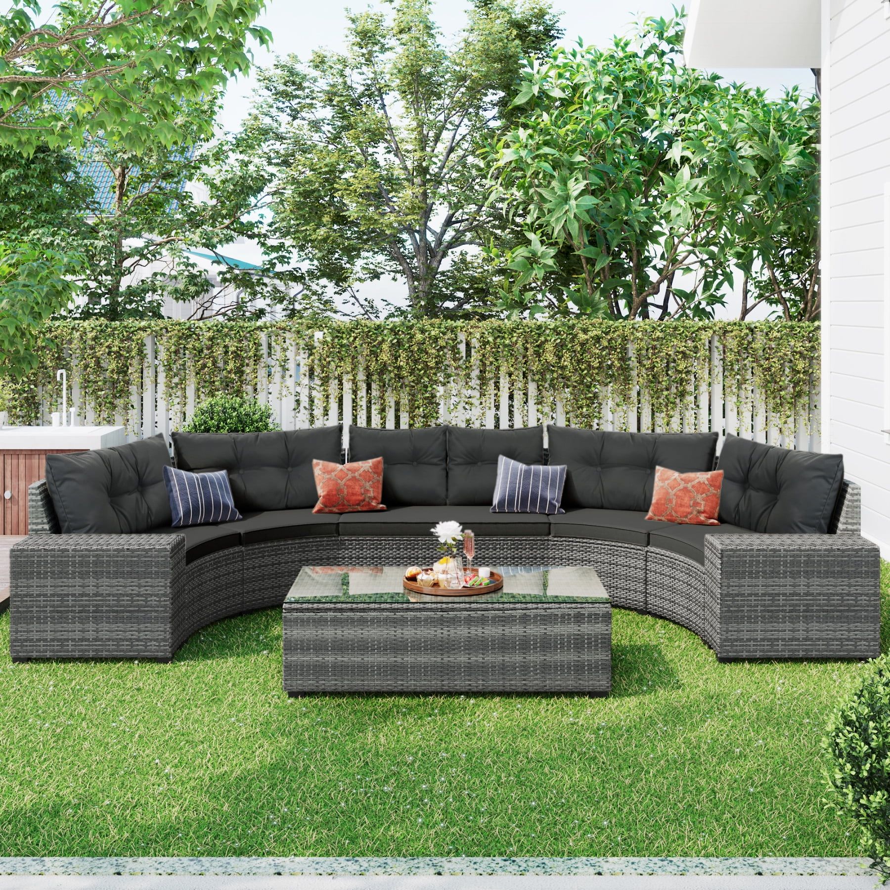 Gray 8-Piece Steel Frame Wicker Outdoor Sectional Sofa Set