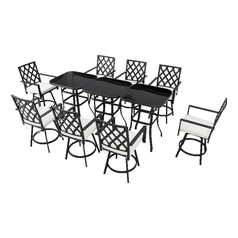 Black and Beige 11-Piece Outdoor Dining Set with Metal Frame