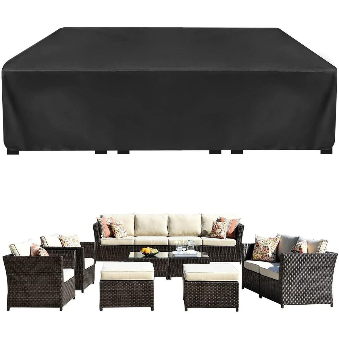 Black Heavy-Duty Waterproof Patio Furniture Cover, 126" x 63" x 28"