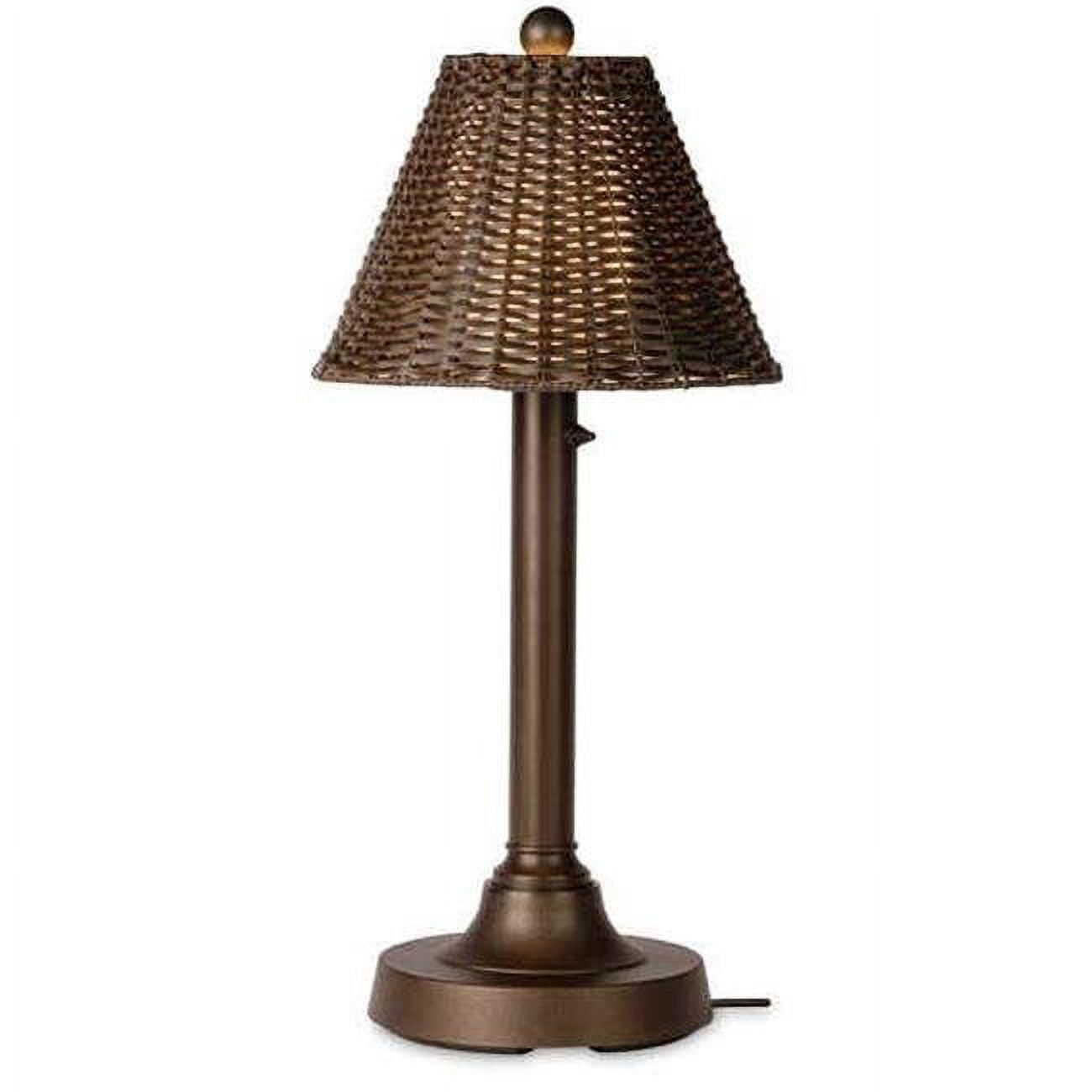 Bronze Outdoor Table Lamp with Walnut Wicker Shade