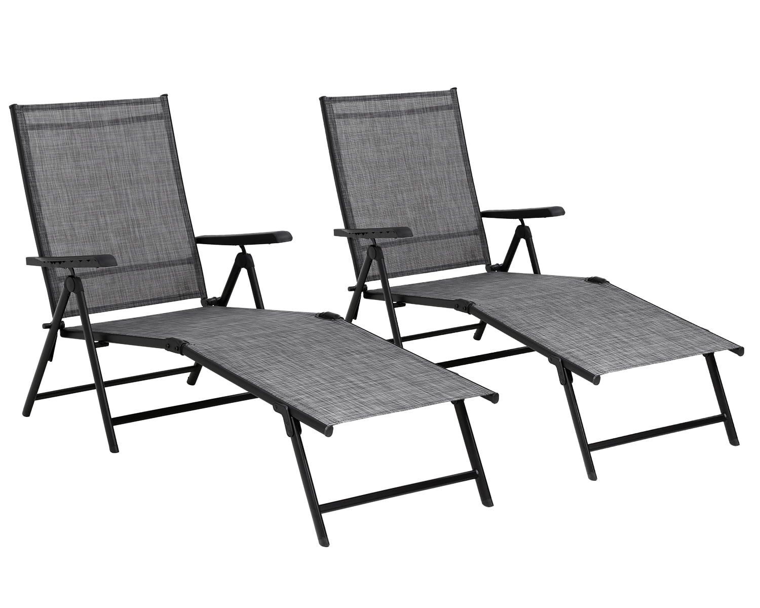 Black Adjustable Plastic Outdoor Chaise Lounger Set of 2