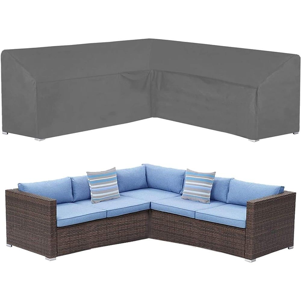 Gray High-Density Oxford Polyester V-Shaped Patio Sofa Cover