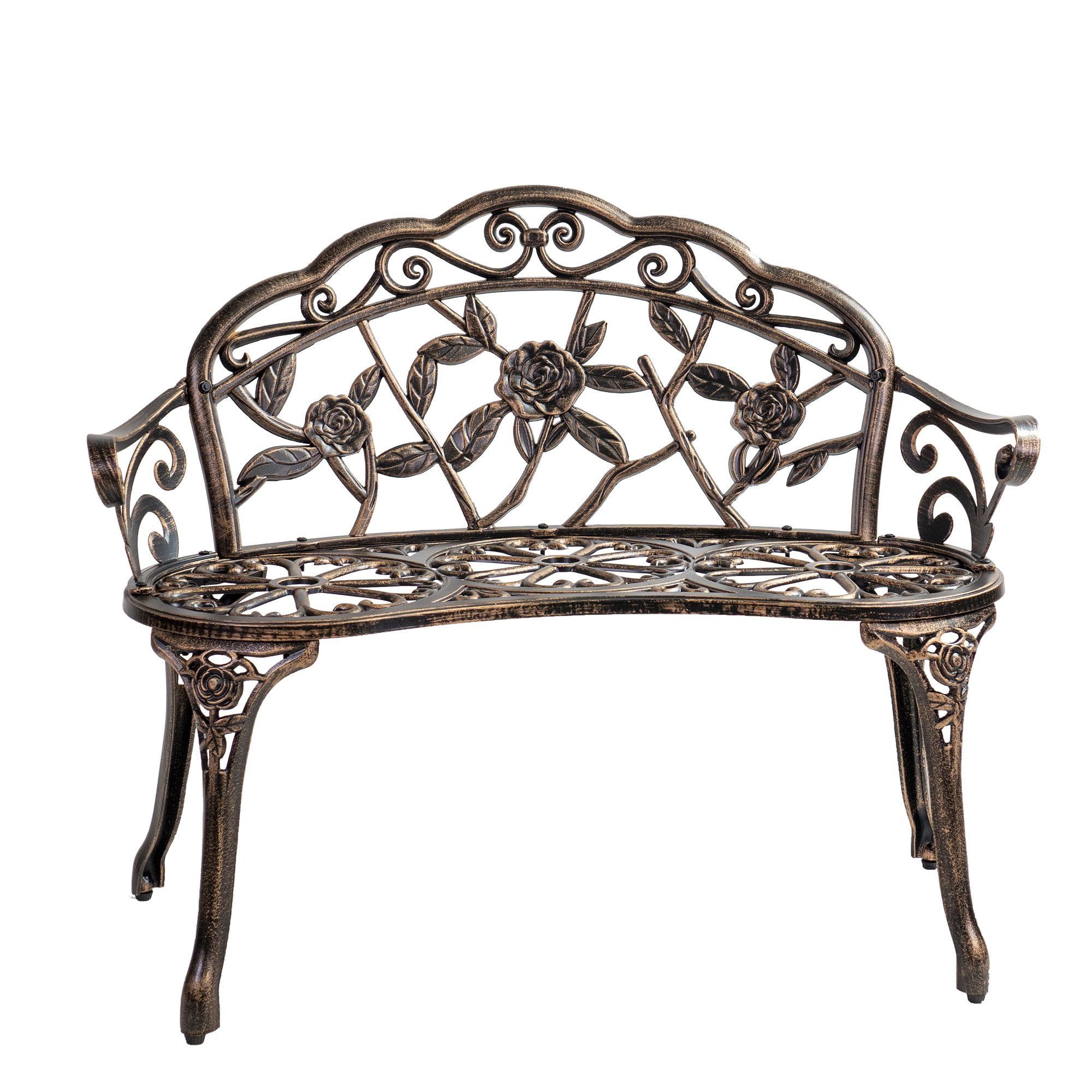 Elegant Rose Garden Cast Iron Bench in Bronze