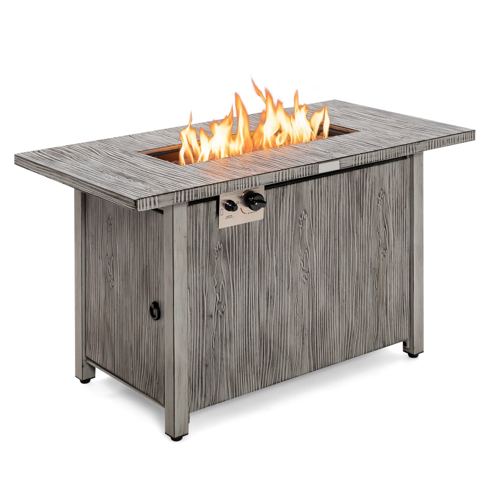 Gray 43'' Propane Fire Pit Table with Wood Grain Finish