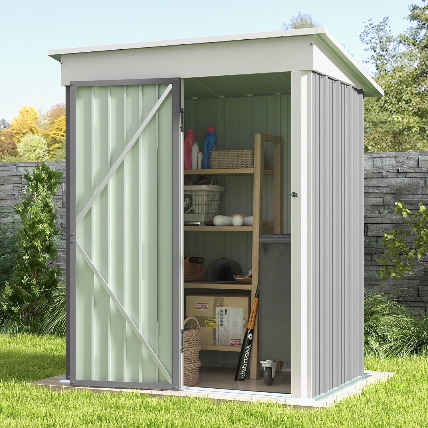 Patiowell Gray 5' x 3' Galvanized Steel Storage Shed with Lockable Doors