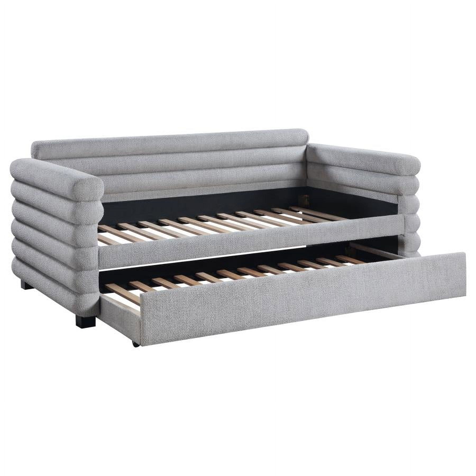 Gray Boucle Upholstered Twin Daybed with Trundle