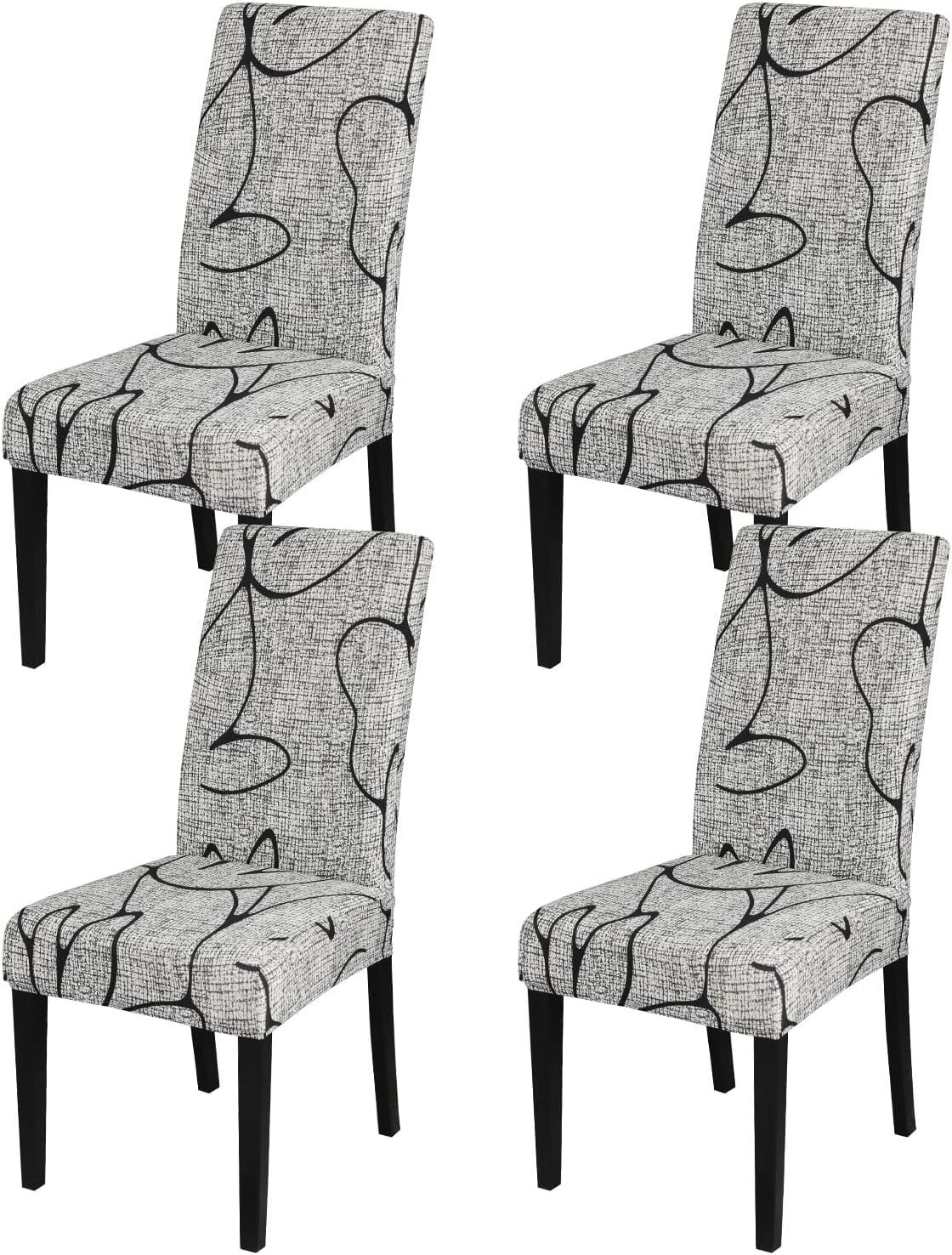 Gray Lotus Pattern Stretch Dining Chair Covers, Set of 4