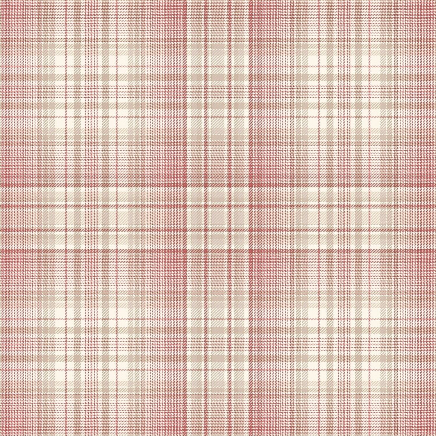 Red and Beige Check Plaid Pre-Pasted Vinyl Wallpaper