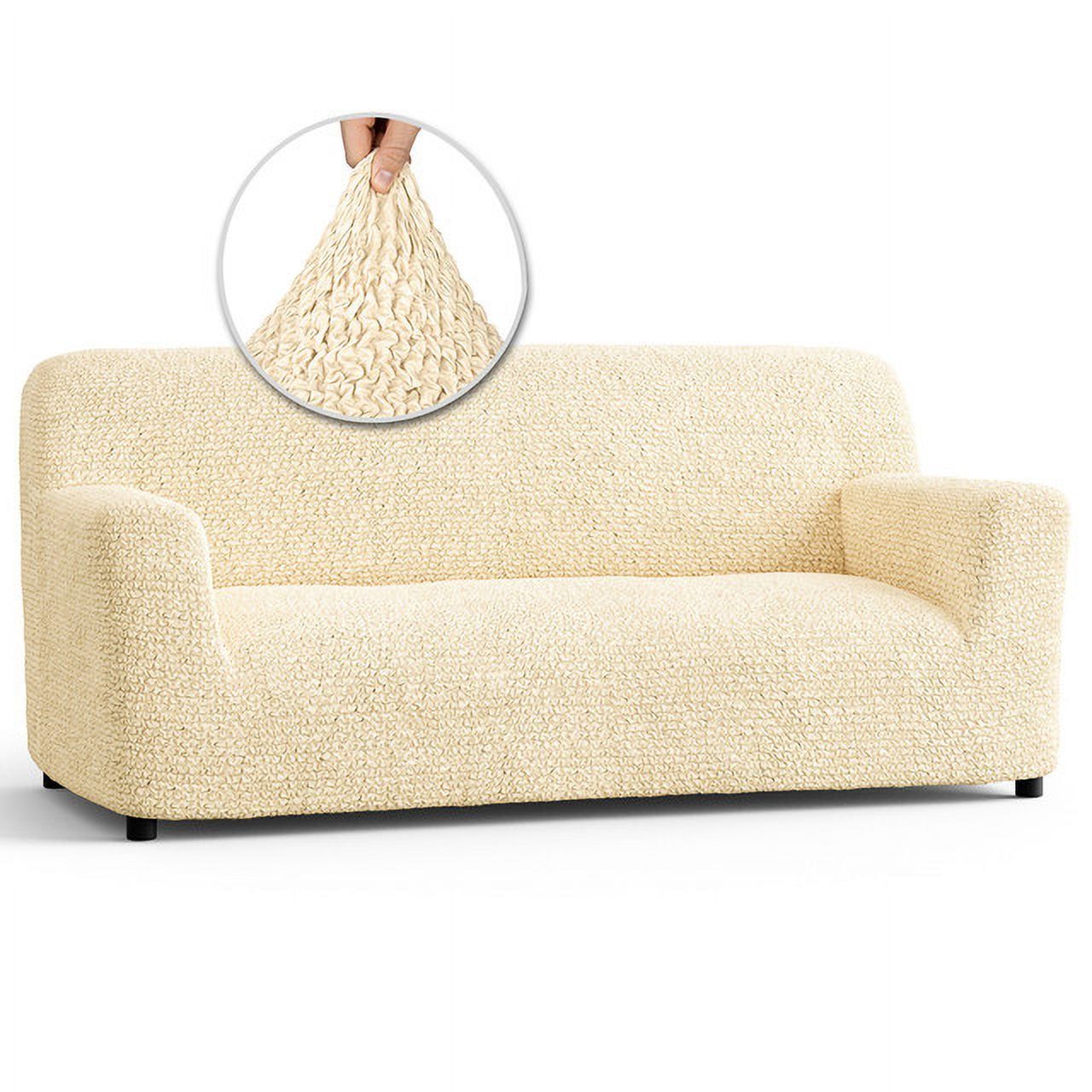 Cream Stretchable Polyester Sofa Cover for 3-Seater Couch