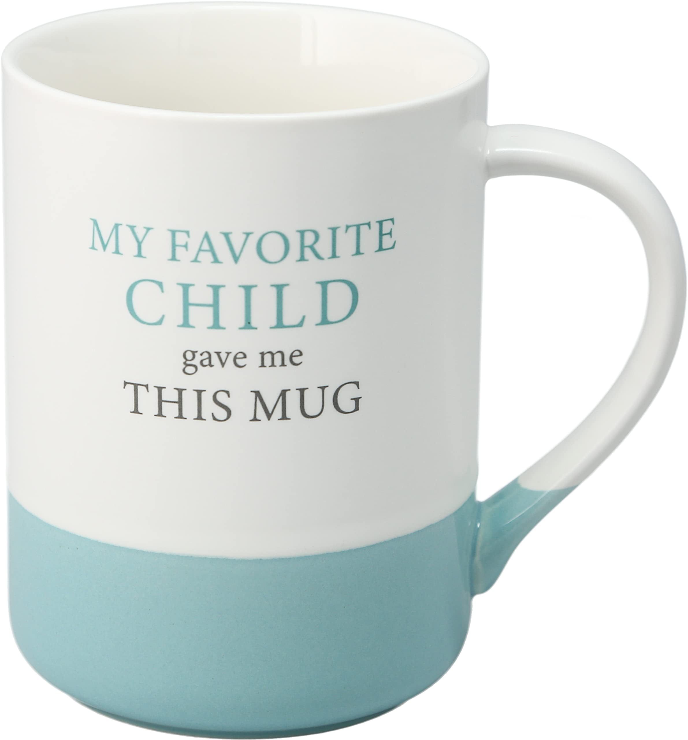 White and Light Blue Ceramic Mug with Sentiment