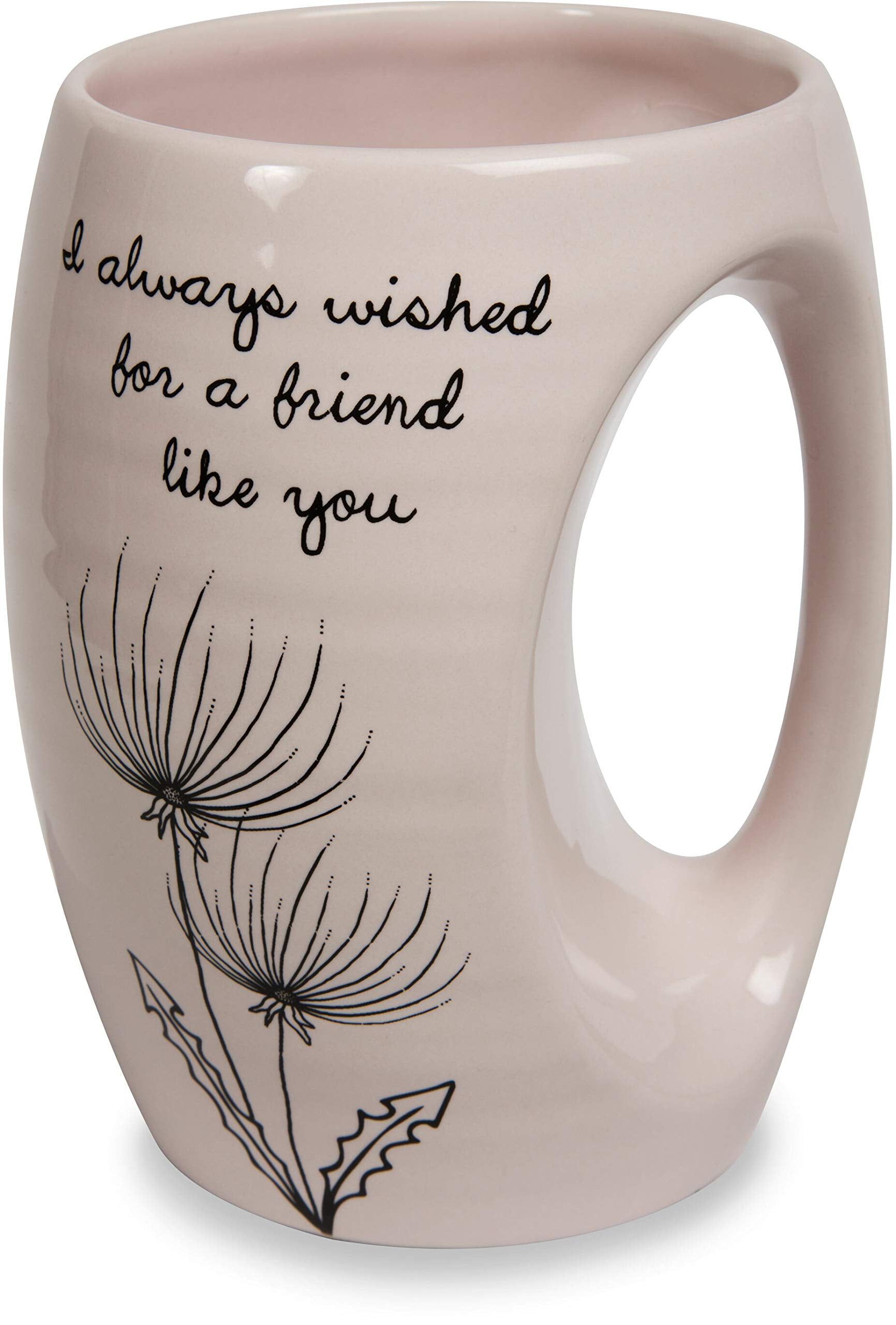 Pink Ceramic Hand Warmer Mug with Dandelion Design, 16 oz