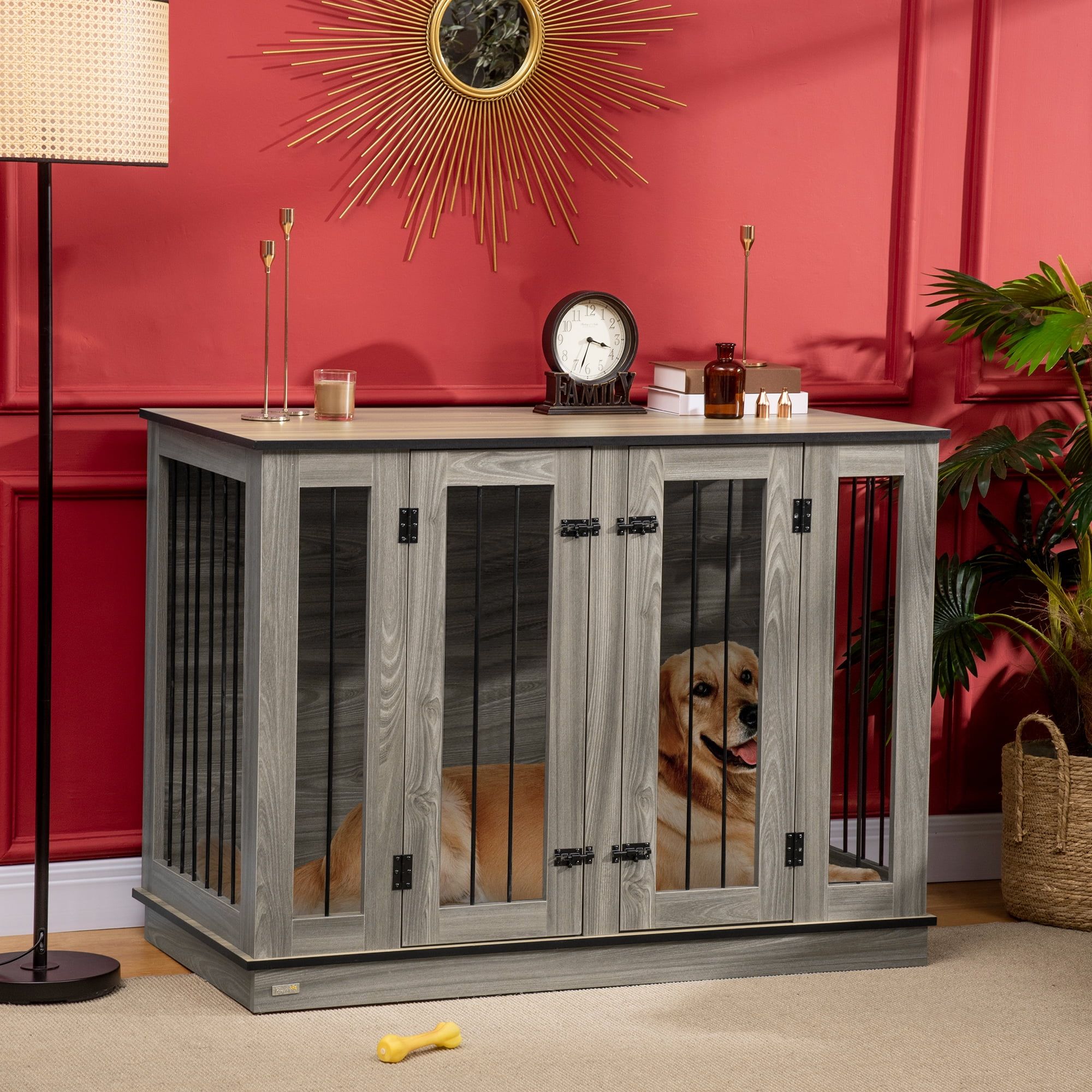 PawHut Dual-Function Dog Crate End Table in Dark Walnut