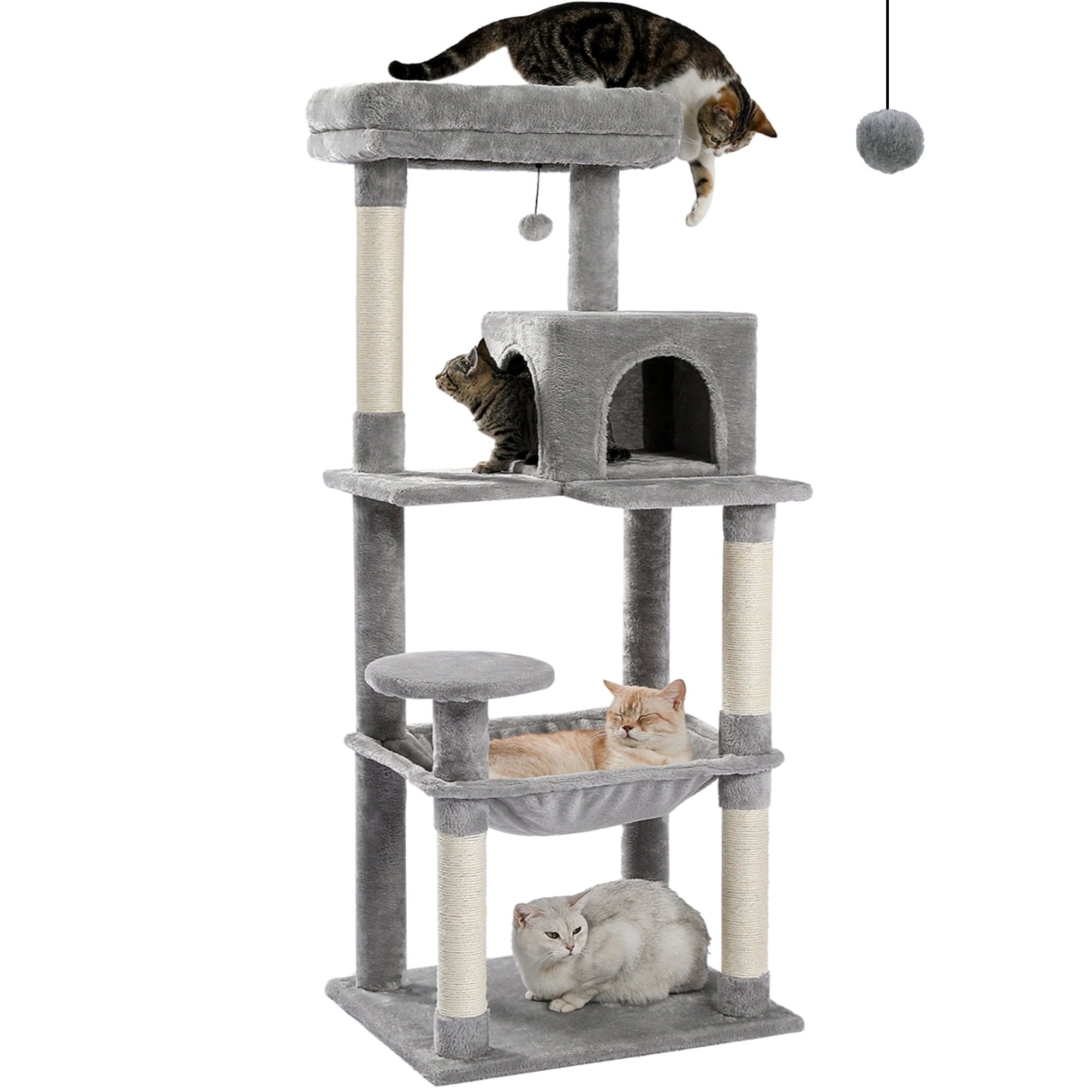 Gray 56" Tall Cat Tree Tower with Sisal Scratching Posts