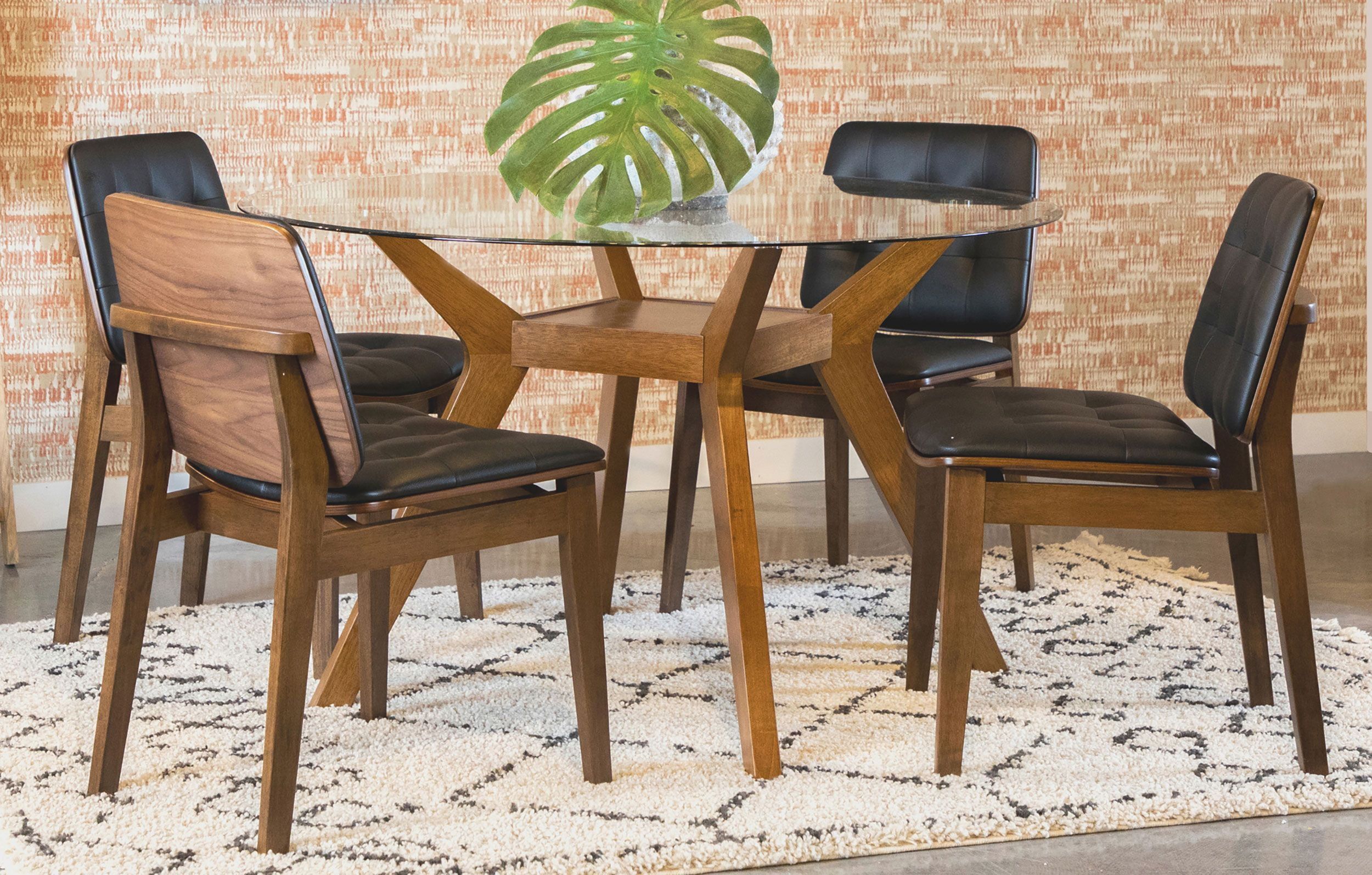 Mid-Century Nutmeg Wood and Glass 5-Piece Dining Set