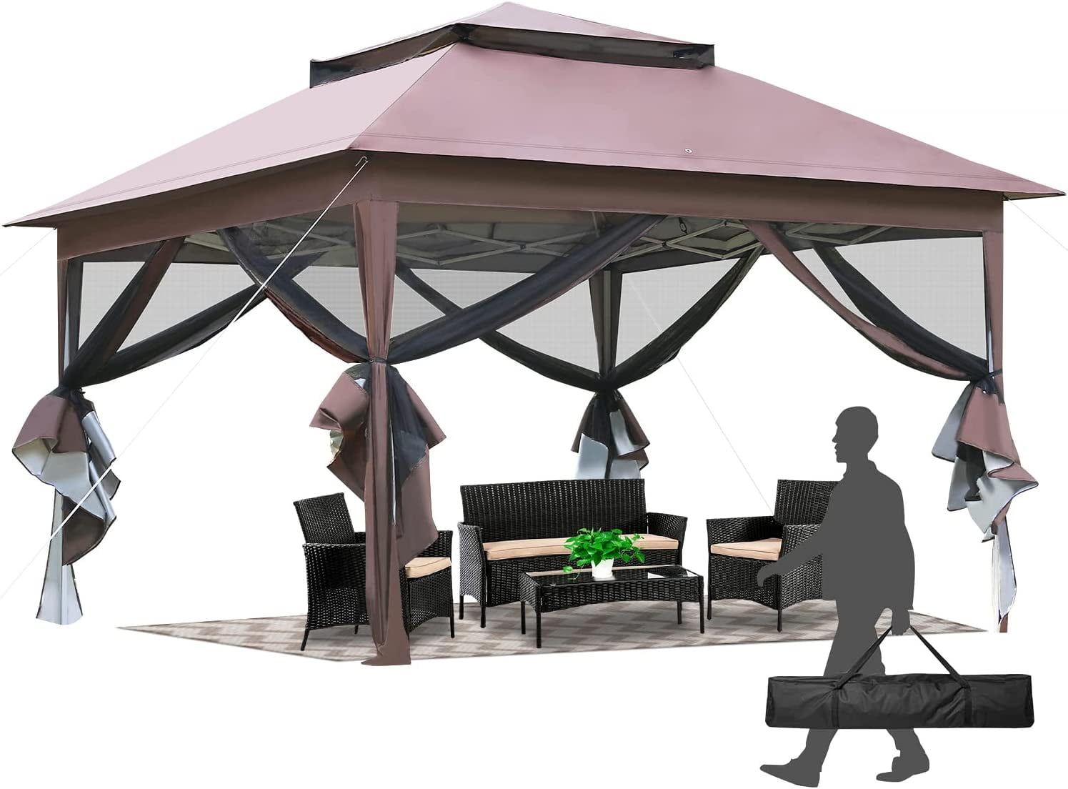 Brown 10'x10' Steel Frame Pop-Up Gazebo with Mosquito Netting