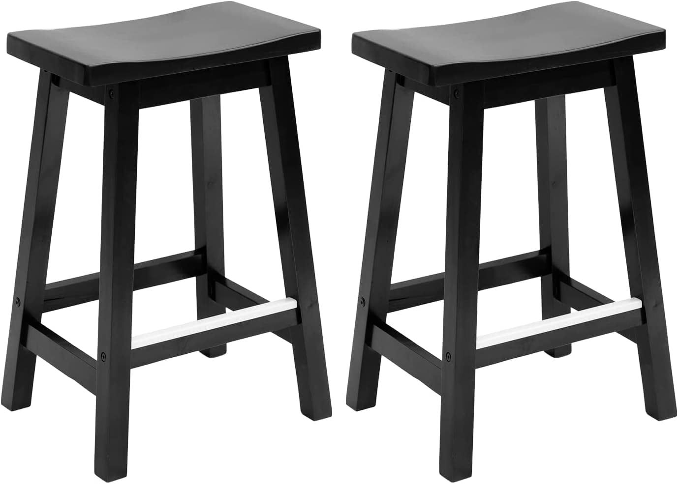 Black Wooden Saddle Style Backless Counter Stools, Set of 2