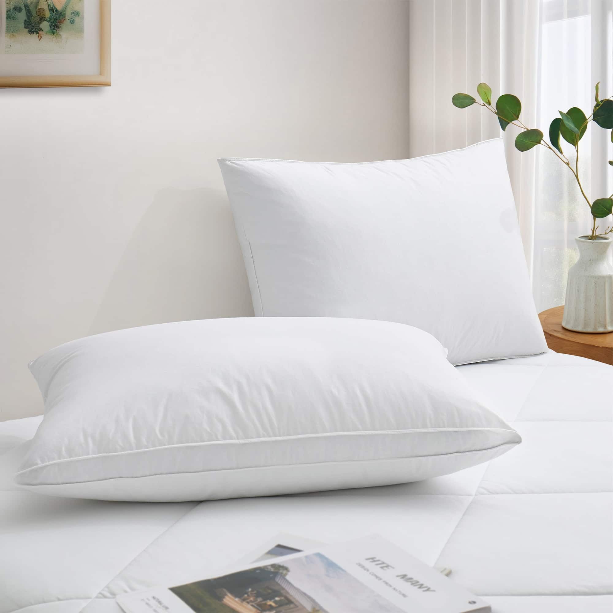 Queen Size White Goose Feather Down Pillows Set of 2