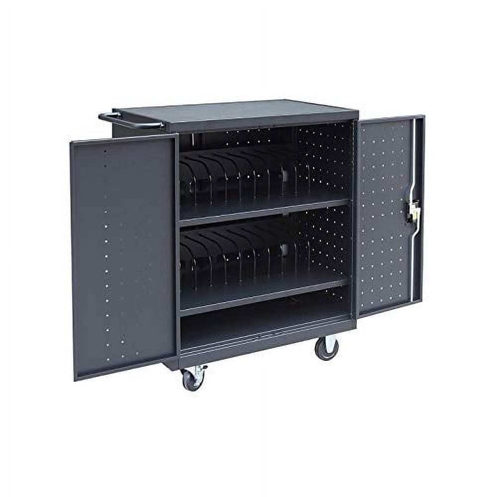 Black Alloy Steel Mobile Charging and Storage Cart with Locking Cabinet