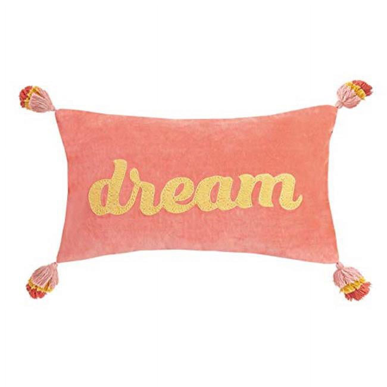 Pink Cotton Embroidered Rectangular Pillow with Tassels