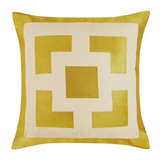 Gold and Off-White Embroidered Geometric Square Pillow, 20"