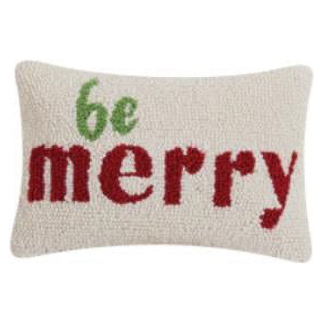 Be Merry Rectangular Wool and Velvet Holiday Pillow