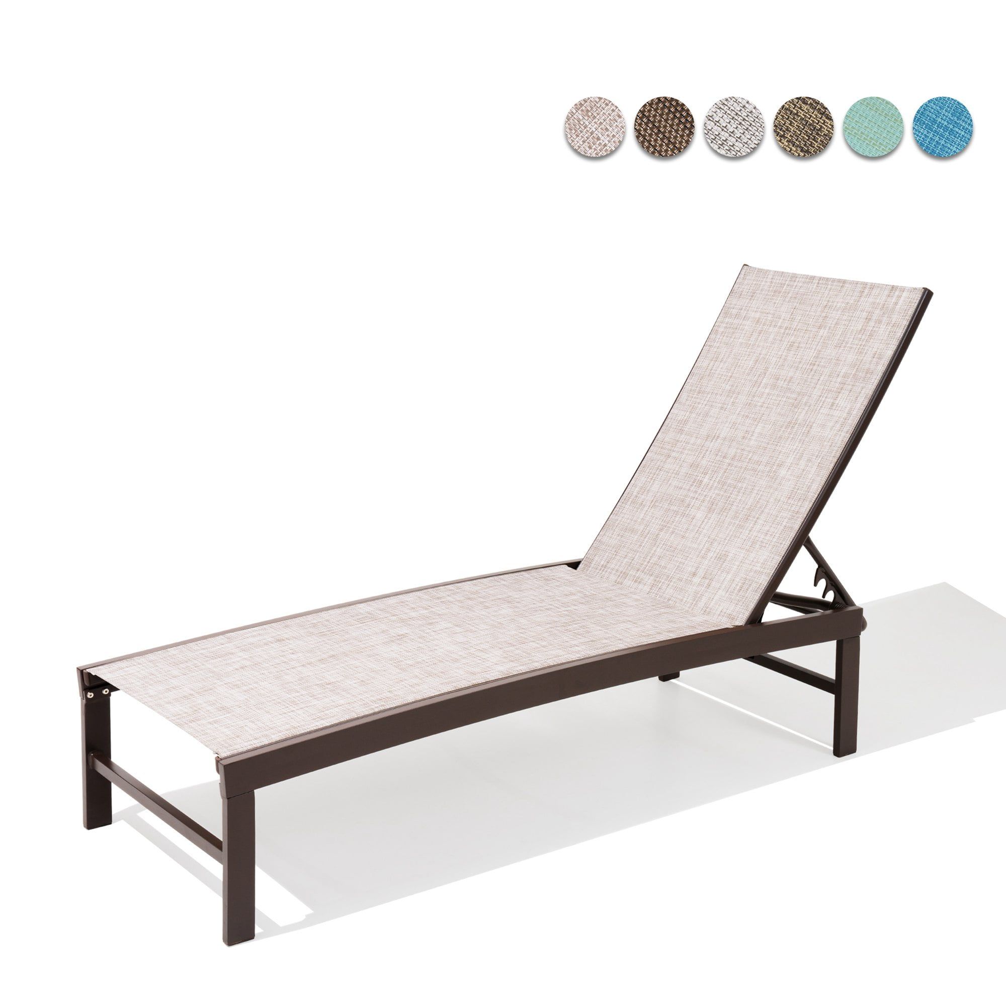 Beige Aluminum Adjustable Outdoor Chaise Lounge