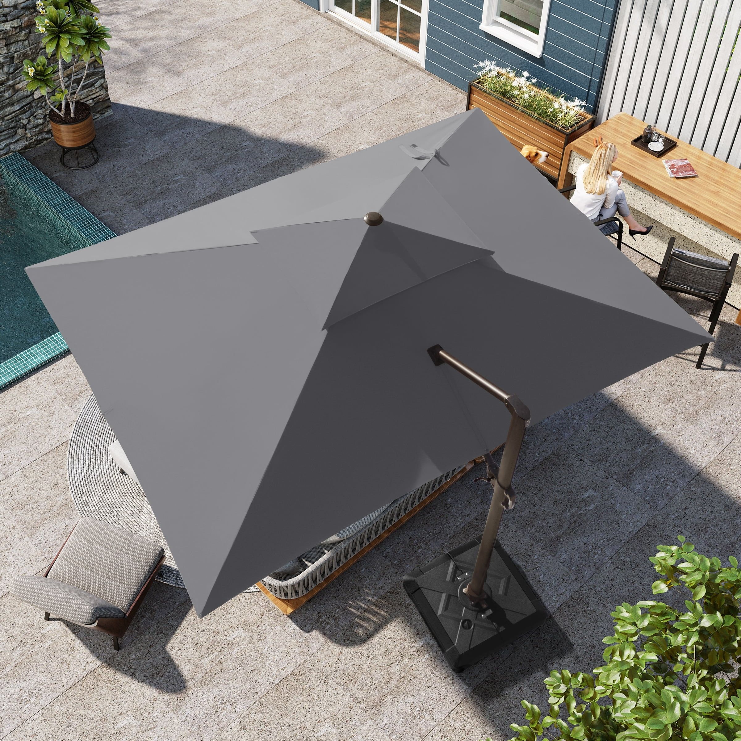 Dark Gray Rectangular Cantilever Patio Umbrella with 360-Degree Rotation