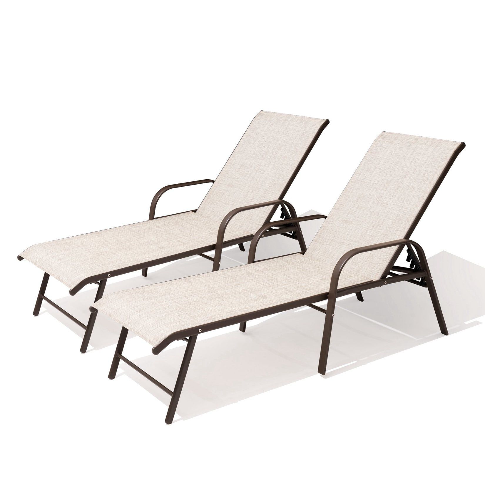 Set of 2 Beige Aluminum Outdoor Chaise Lounge Chairs