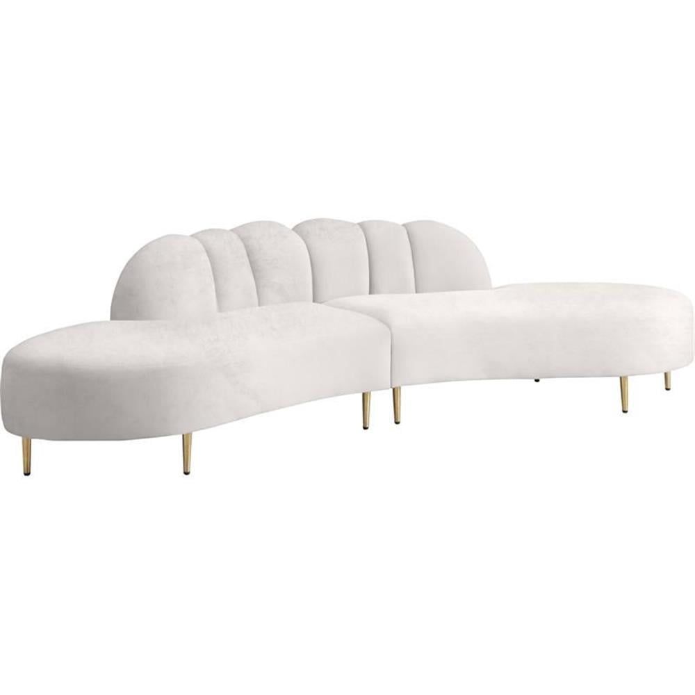 Cream Velvet Tufted Two-Piece Sectional with Gold Legs