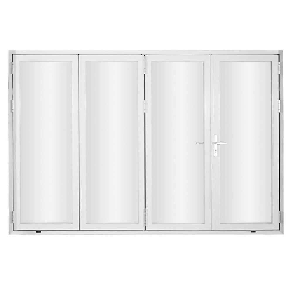 White Aluminum and Glass 120" x 80" Folding Door with 4 Panels