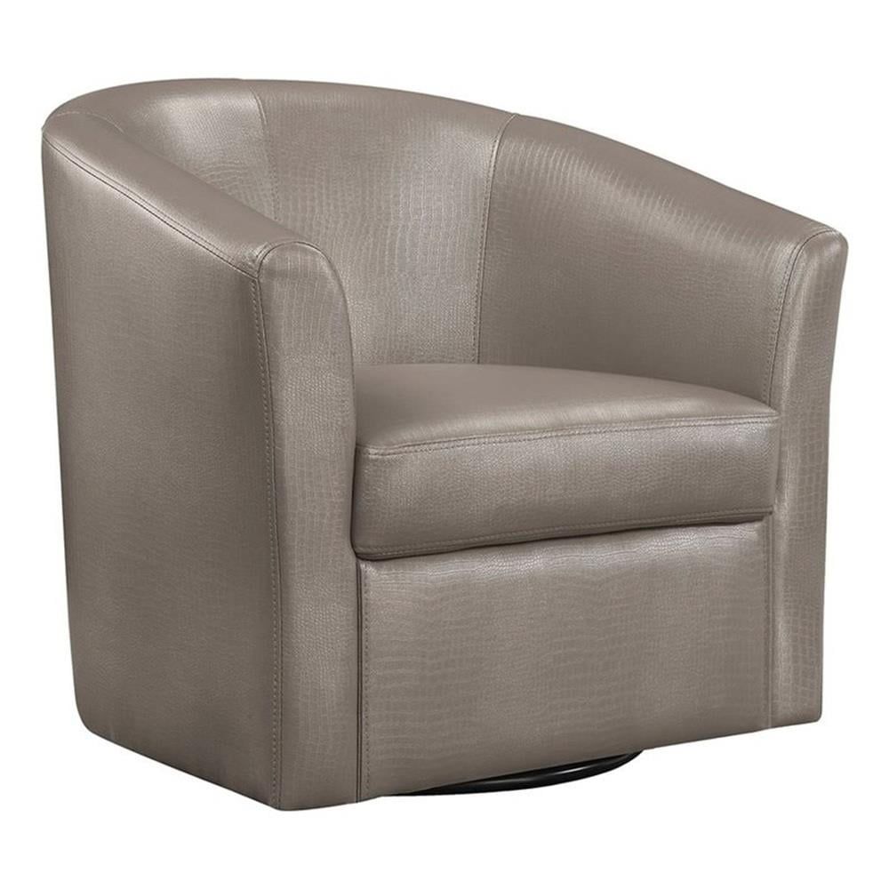 Champagne Gray Faux Leather Swivel Barrel Chair