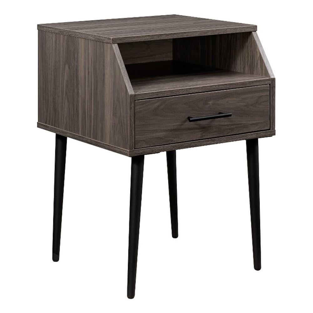 Slate Grey and Black 18" Wood and Metal Side Table with Storage