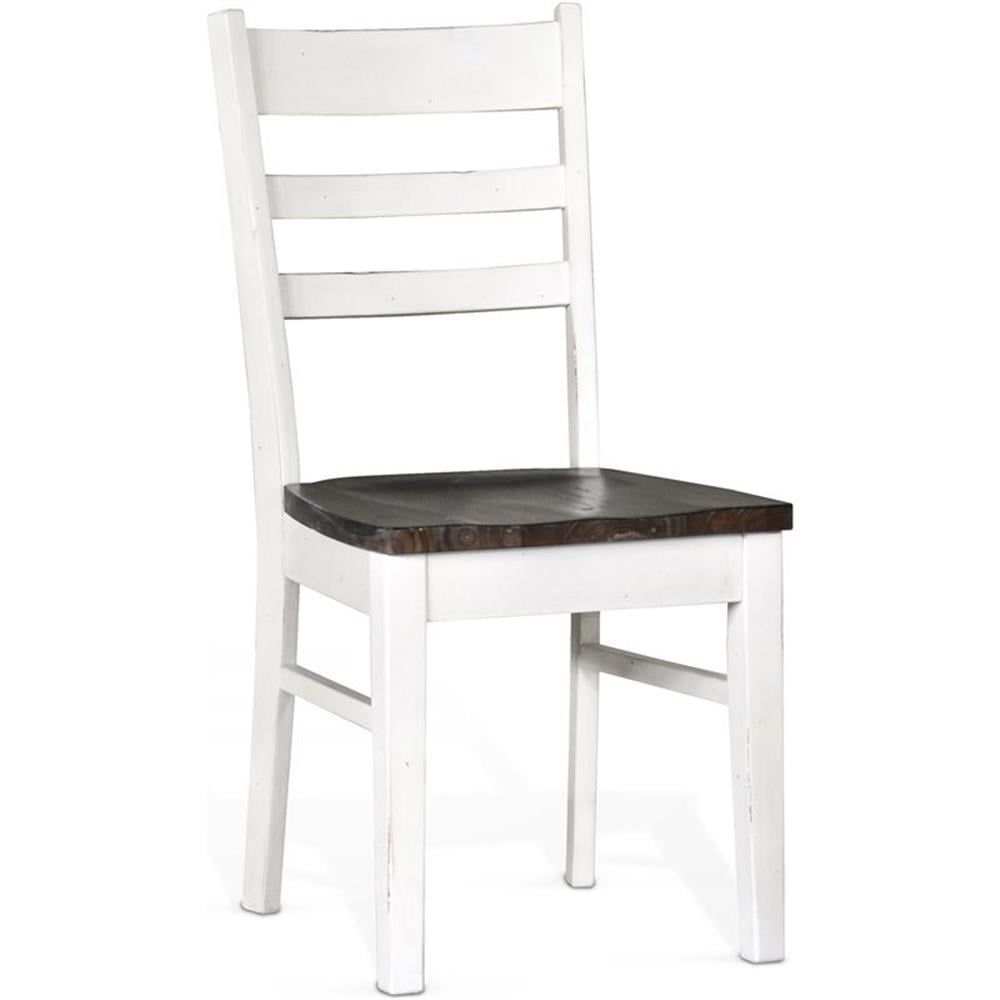 European Cottage White and Dark Brown Wood Ladderback Chair