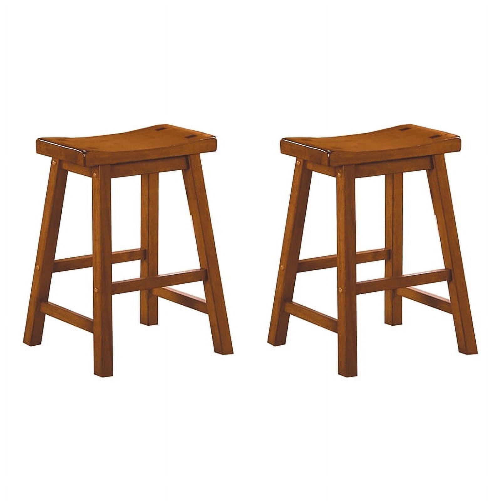 Oak Finish 24" Backless Saddle Wood Counter Stools, Set of 2