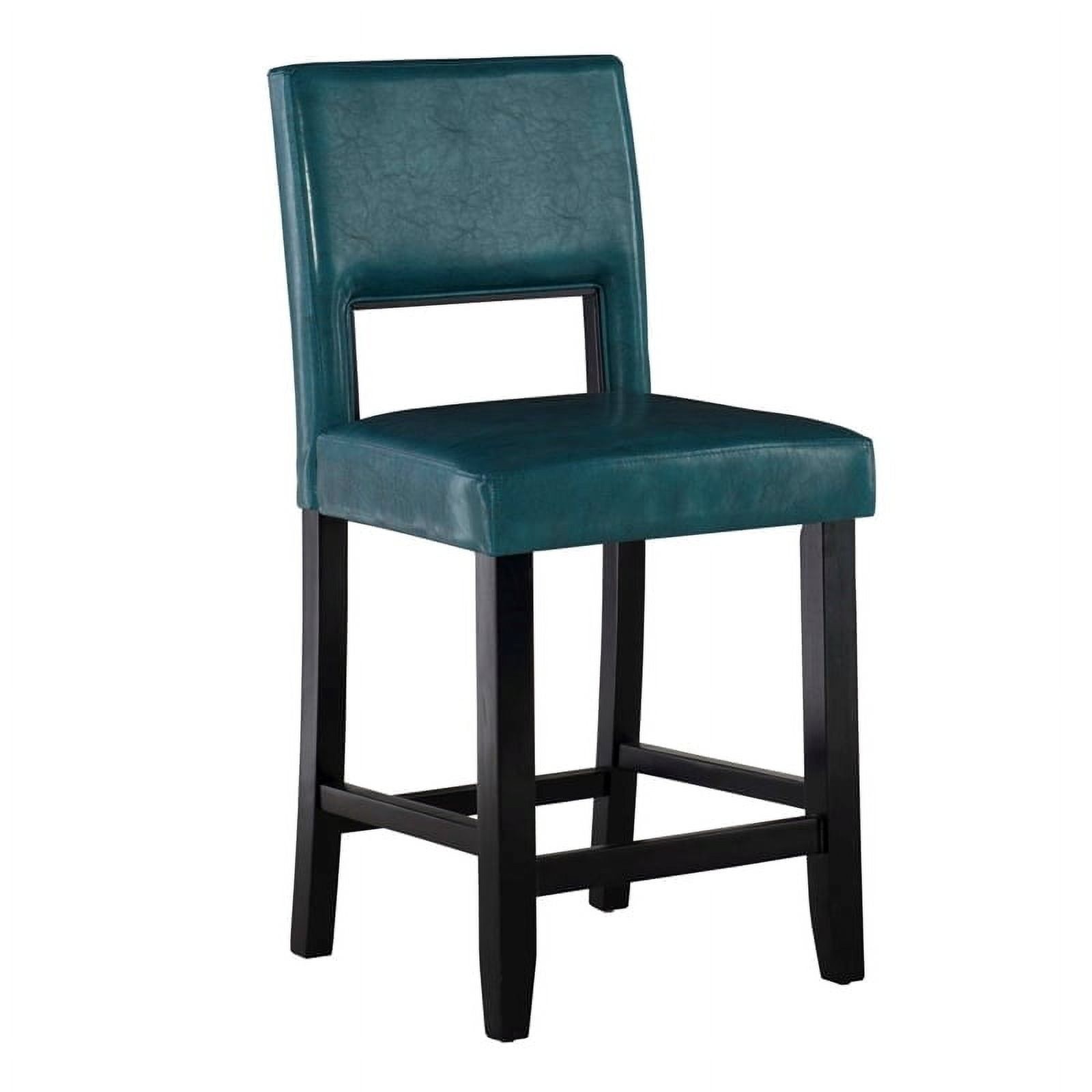 Elegant Aegean Blue Faux Leather & Black Wood Counter Stool