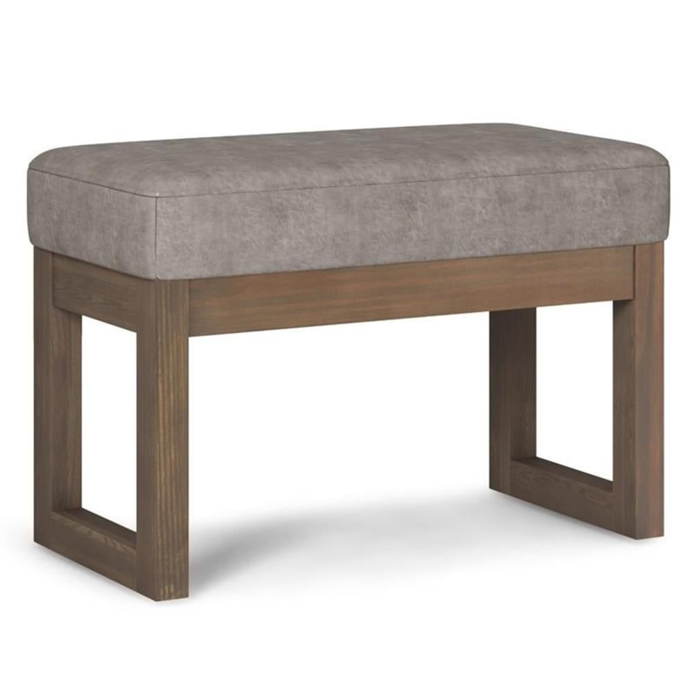 Milltown Distressed Grey Taupe Faux Leather Footstool with Solid Wood Base