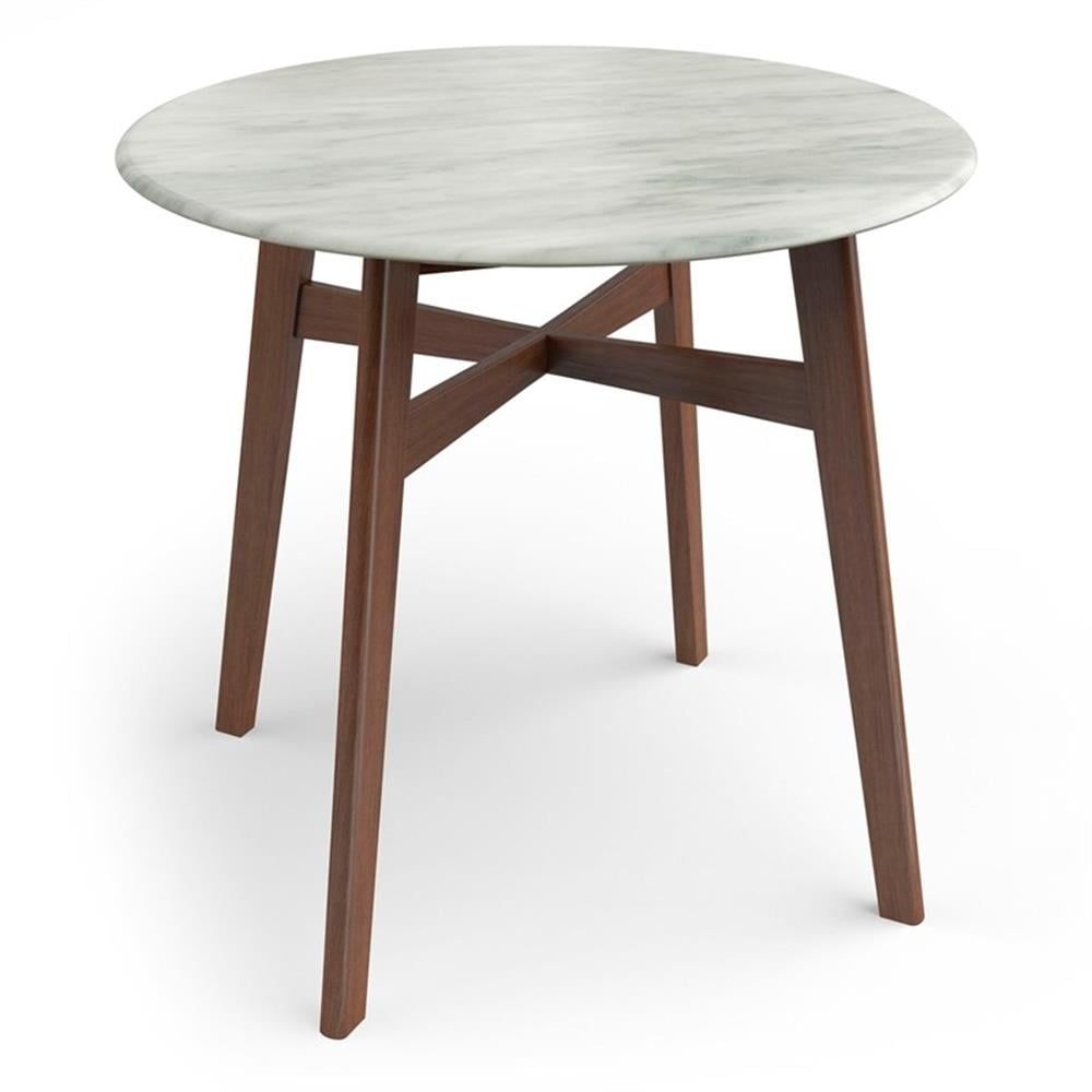 Walnut and Faux Marble 36" Round Dining Table with Solid Wood Base