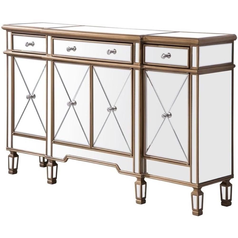 Hand Rubbed Gold Mirrored Sideboard with Brushed Steel Hardware