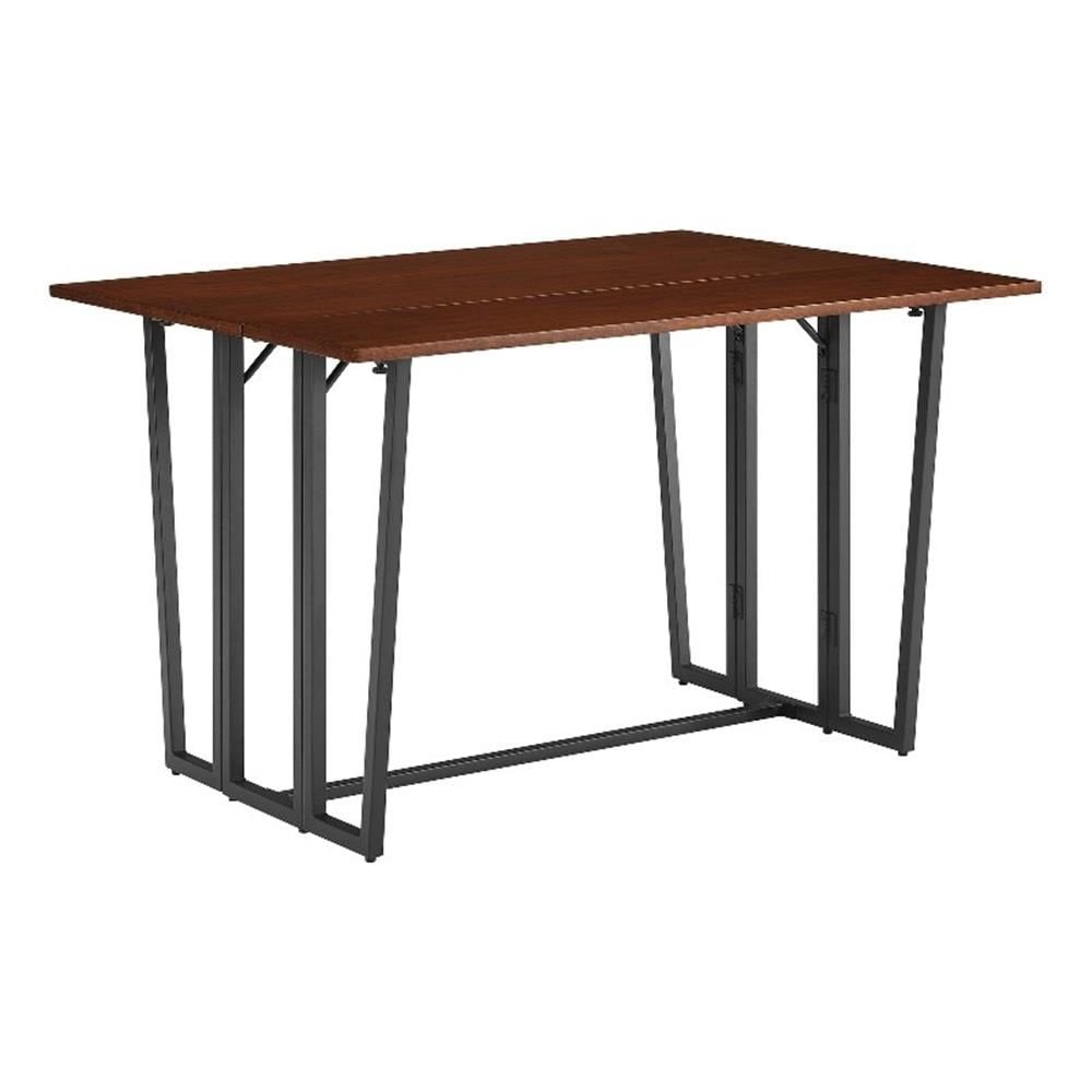 47" Dark Walnut and Black Extendable Drop-Leaf Dining Table