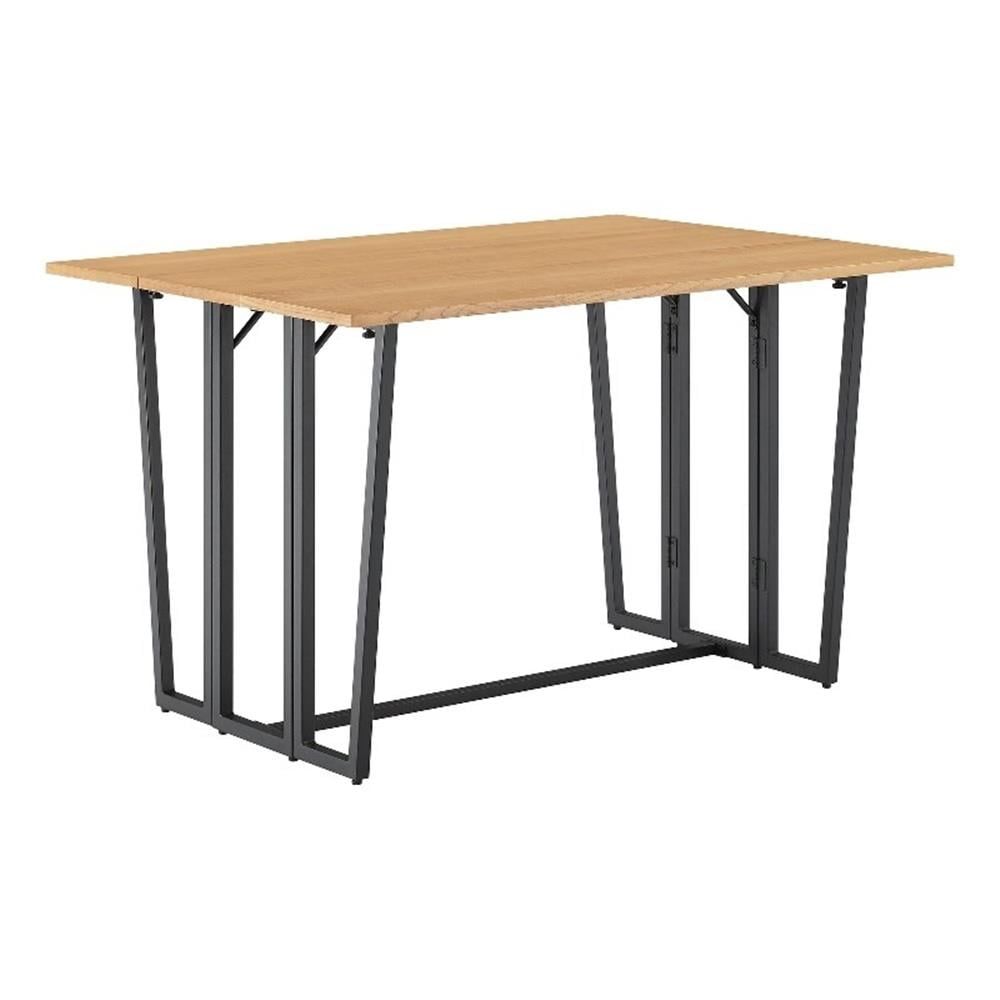 Light Ash and Black Extendable Wood Dining Table with Metal Legs