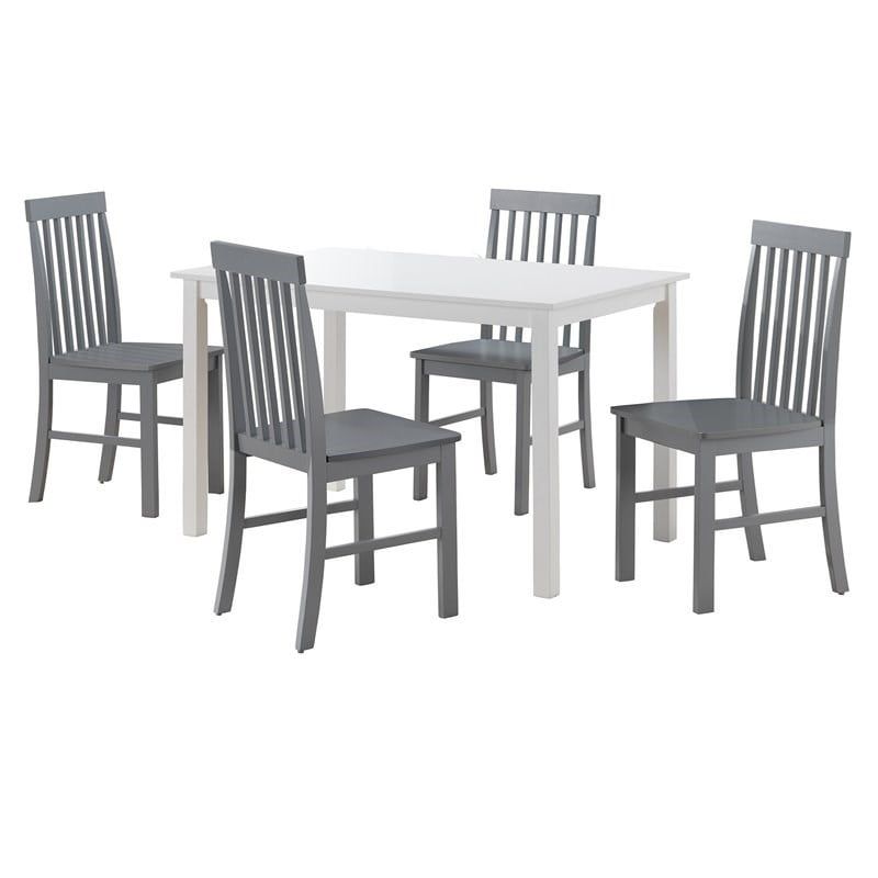 White and Gray Modern Wood Dining Set with 4 Chairs