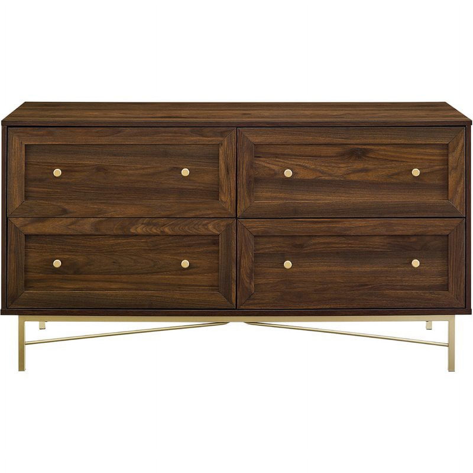 Modern Glam 56" Double Dresser with Gold Accents in Dark Walnut