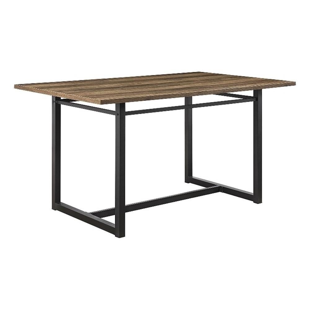 Rustic Oak and Black Metal 60" Dining Table