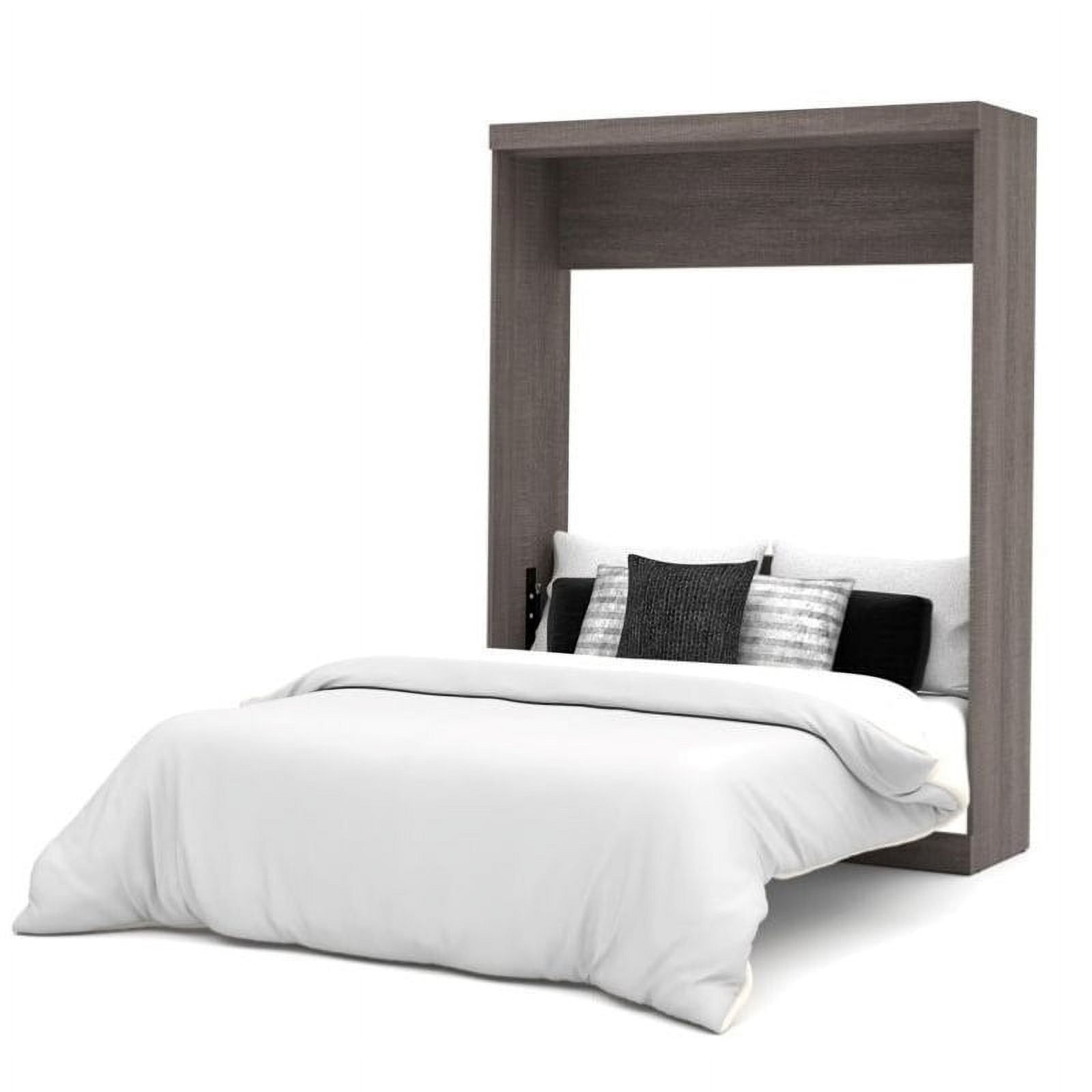 Queen-Sized Wood Frame Murphy Bed with Slats in Bark Grey & White